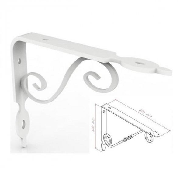 Ferforje 22 x 30 cm Dekoratif Raf Altı Raf Ayağı Konsol Beyaz - 3