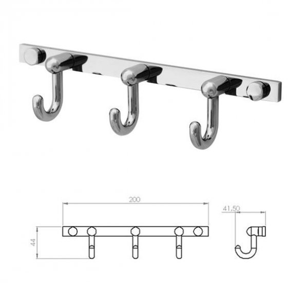 Hook 3 lü Askı Banyo Askısı Askılık Bornozluk Paslanmaz Krom - 2