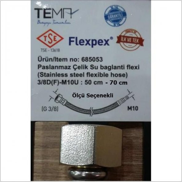 Tema Çelik Flex Batarya Musluk Su Flexi TSE Belgeli M10-3/8 - 3