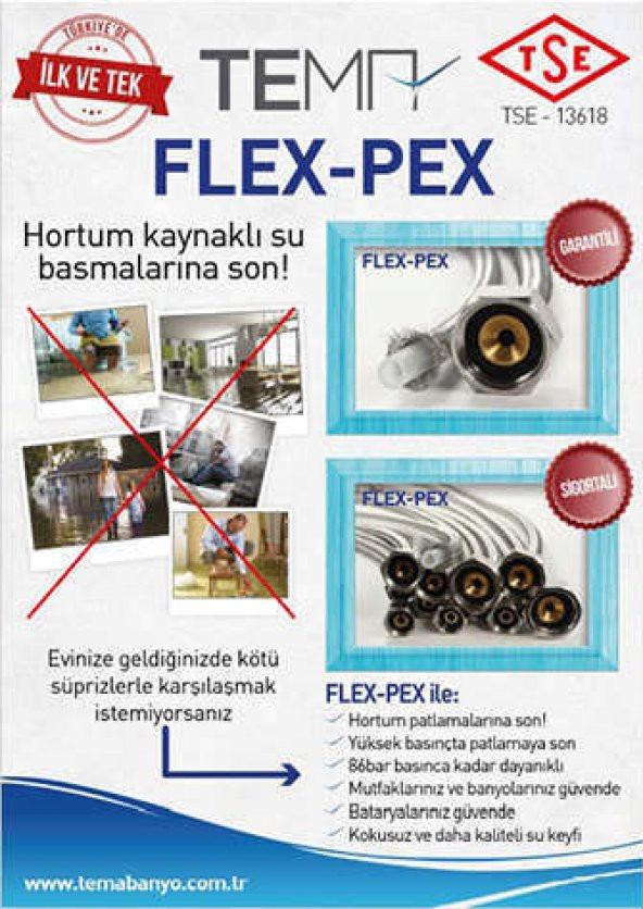 Tema Çelik Flex Su Flexi 10 Yıl Garantili TSE Belgeli 3/8-3/8 - 2