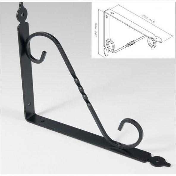 Ferforje 19 x 25 cm Dekoratif Raf Altı Raf Ayağı Konsol Siyah - 3