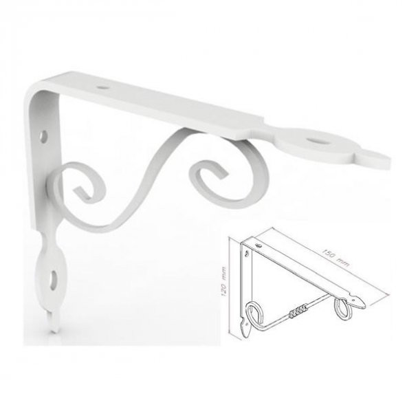 Ferforje 12 x 15 cm Dekoratif Raf Altı Raf Ayağı Konsol Beyaz - 3