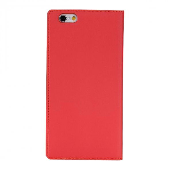 iPhone 6 4,7 inç S View Deri Dikişli Çift Pencereli Kılıf Kırmızı