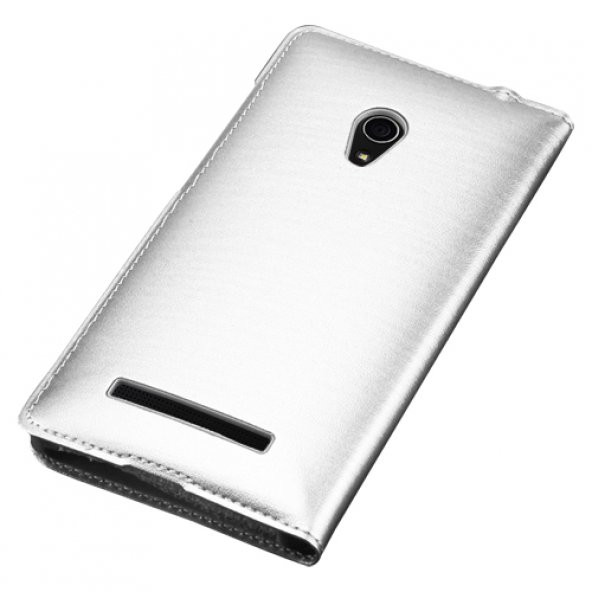 Zenfone 5 S View Dikişli Deri Pencereli Kılıf Beyaz