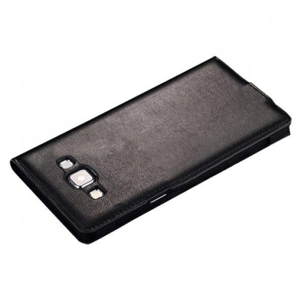 Galaxy A5 S View Dikişli Deri Pencereli Kılıf Siyah