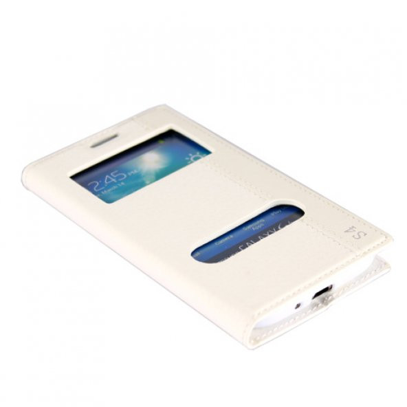 Galaxy E5 Gizli Mıknatıslı Pencereli Magnum Kılıf Beyaz