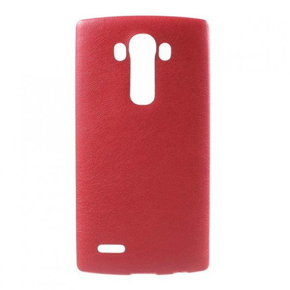 LG G4 H815 Deri Dokulu TPU Arka Kapak Kırmızı
