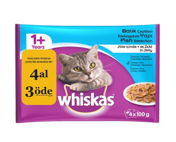 Whiskas kedi yaş pouch Multipack Balıklı 100 Gr 4 Al 3 Öde