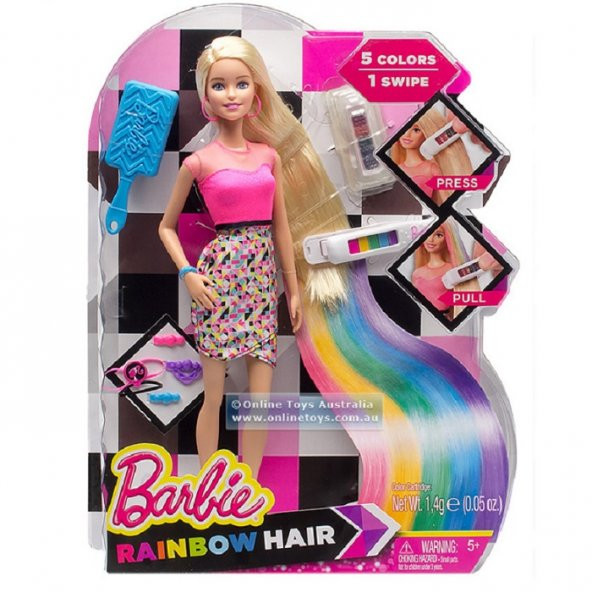 Barbie Gökkuşağı Renkli Saçlar Oyun Seti