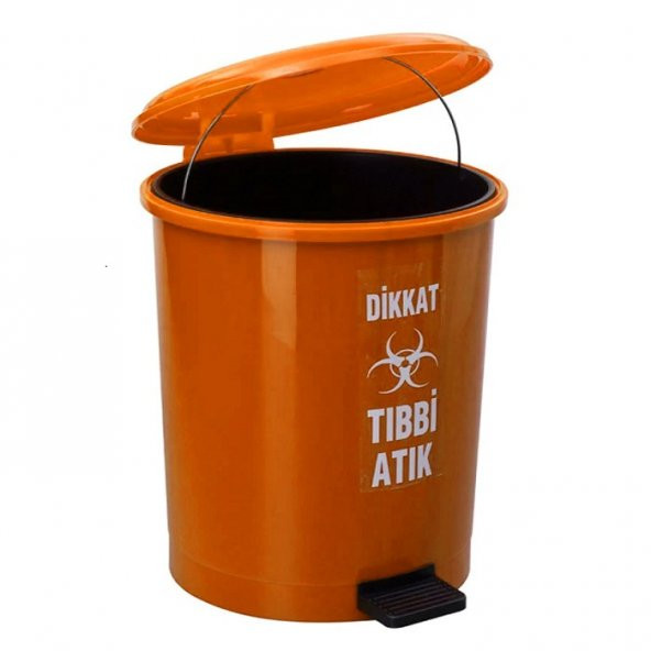 Safell Tıbbi Atık Çöp Kovası 30 Lt Turuncu - Pedallı Tıbbi Atık Kovası
