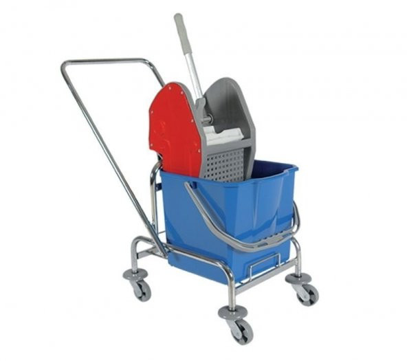 Safell Tek Kovalı Sıkma Presli Krom Temizlik Arabası