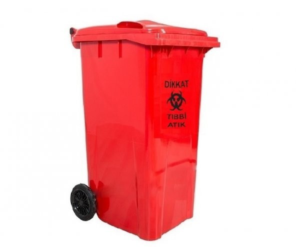 Safell Plastik Tıbbi Atık Çöp Konteyneri 240 Litre Konteyner A+ Kalite Kırmızı