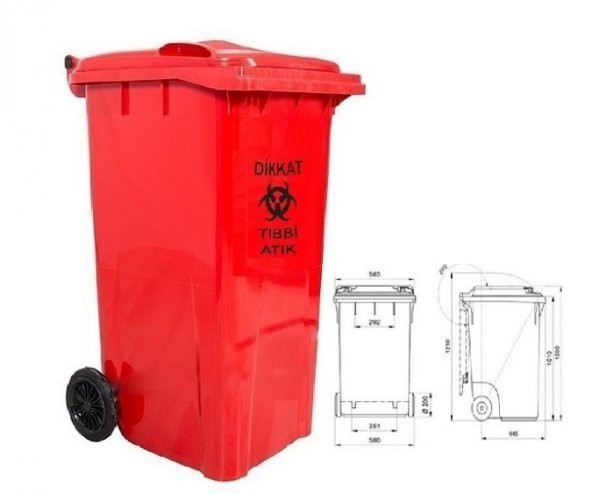 Safell Plastik Tıbbi Atık Çöp Konteyneri 240 Litre Konteyner A+ Kalite Kırmızı - 6