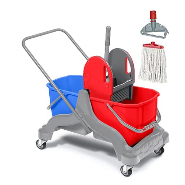 Safell Temizlik Arabası Çift Kovalı Temizlik Seti Mop ve Aparatı
