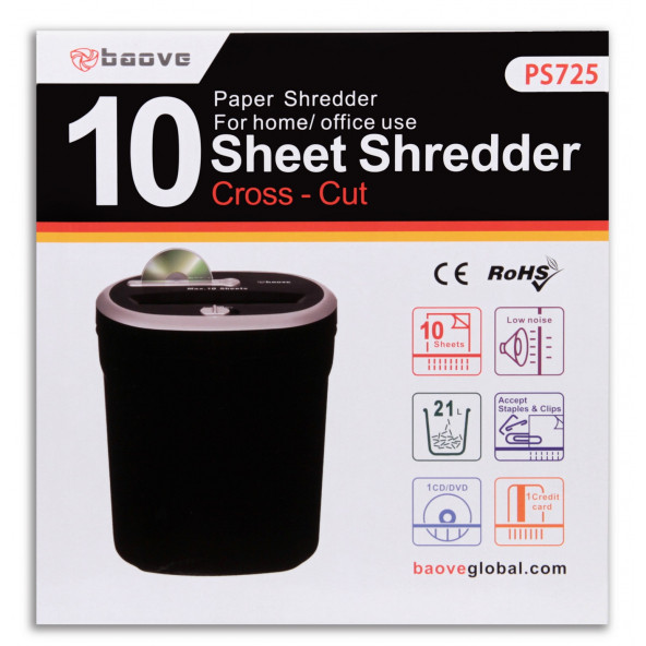 Baove PS725 Evrak İmha Makinesi ve Kağıt Kesme - Cd - Kredi Kartı İmha Makinesi - Çapraz Kesim - 20 Litre - 4