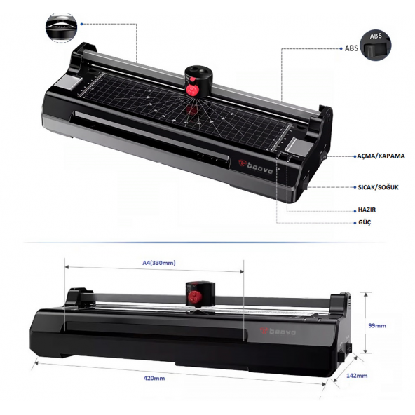 Baove OCW380 A3 Laminasyon Makinesi ve Kağıt Kesme Makinesi + 20 Pvc Film - 5