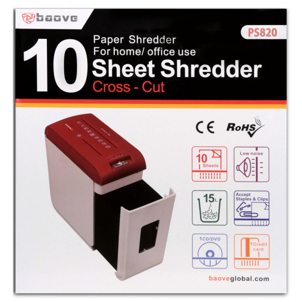 Baove PS820 Evrak İmha Makinesi ve Kağıt Kesme - Cd - Kredi Kartı İmha Makinesi - Çapraz Kesim - 15Litre - 5