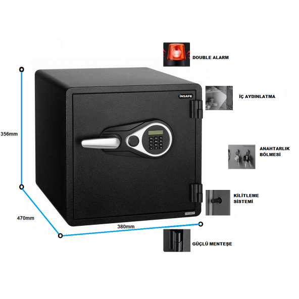İnsafe ISSWFC1418 Yangın Sertifikalı ve Suya Dayanıklı Orta Boy Para Kasası - Değerli Eşya ve Mücevher Kasası - 3