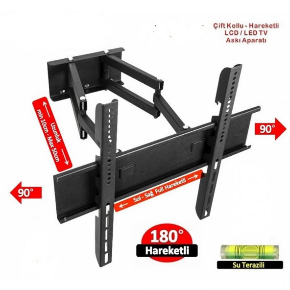 Elektro 40'' - 65'' Ekran Çift Kollu Hareketli Tv Askı Aparatı - 6cm - 3