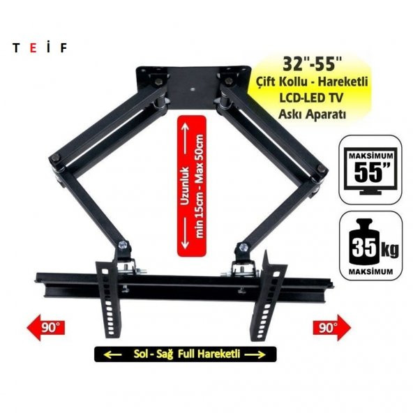 Achill 32'' - 55'' - 140 Ekran Hareketli Tv Askı Aparatı - Su Terazisi Hediye - 3