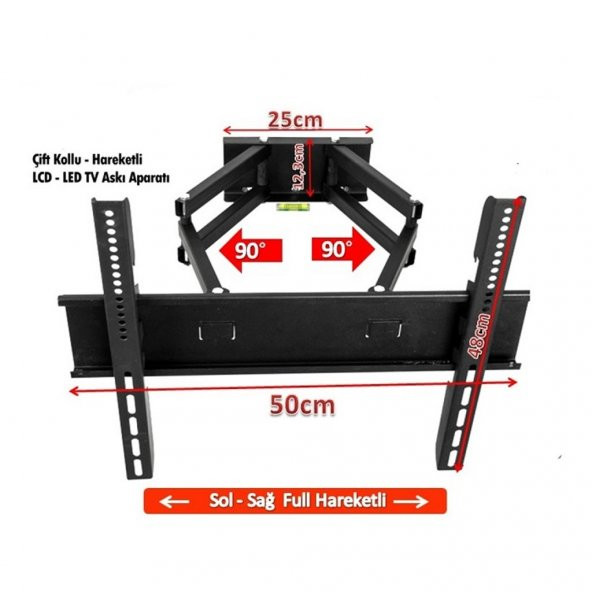 Elektro 40'' - 65'' Ekran Çift Kollu Hareketli Tv Askı Aparatı - 6cm - 5