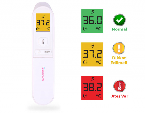 Saubern BNT9602 Temassız Vücut ve Alından Ateş Ölçer - Kulaktan Ateş Ölçer - Termometre - 3