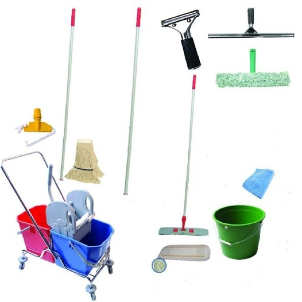 Safell Çift Kovalı Krom Temizlik Arabası Full Temizlik Seti Presli