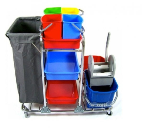 Safell SF3101 Brandalı Krom Kat Temizlik Arabası - Çöp Toplama Arabası