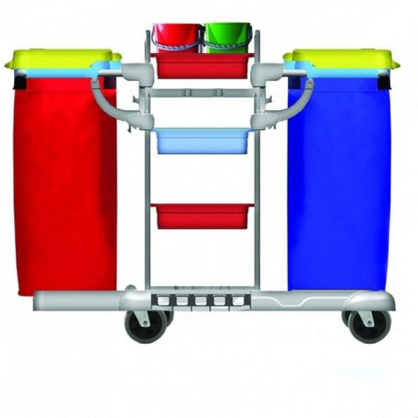 Safell SF3302 Çift Brandalı Plastik Kat Hizmet Ve Temizlik Arabası - Çöp Toplama Arabası