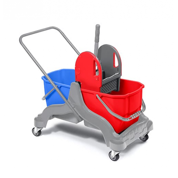 Safell Çift Kovalı Temizlik Arabası - Plastik Paspas Arabası Presli Full Set -25 L - 2