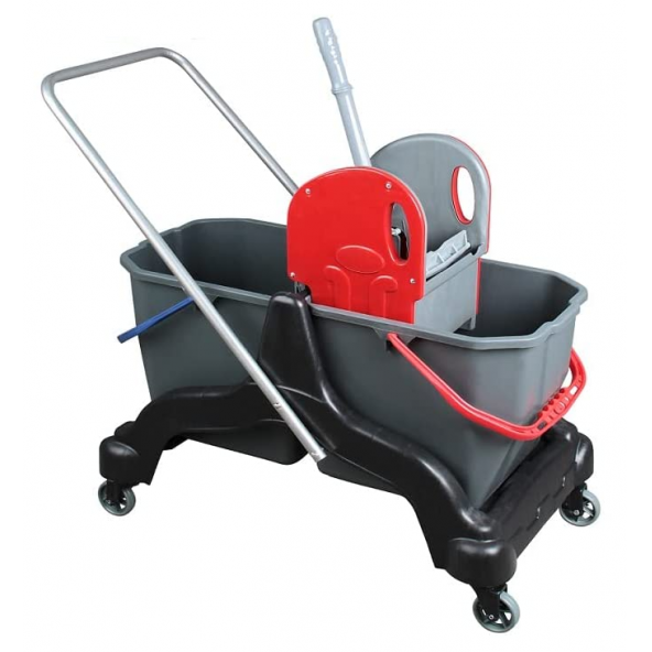 Safell Çift Kovalı Temizlik Arabası - Paspas Arabası Full Set - Mop - Presli - 20 Lt - 2