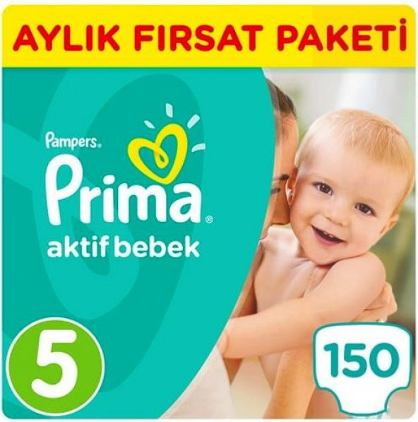 Prima Bebek Bezi Aktif Bebek 5 Beden Junior Aylık Paket 150 Adet