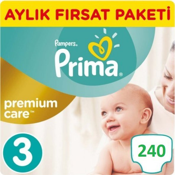 Prima Bebek Bezi Premium Care 3 Beden Aylık Fırsat Paketi 240 adet