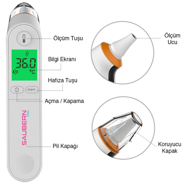 Saubern BNT9601 Kulaktan Ateş Ölçer - Dijital Termometre - 6