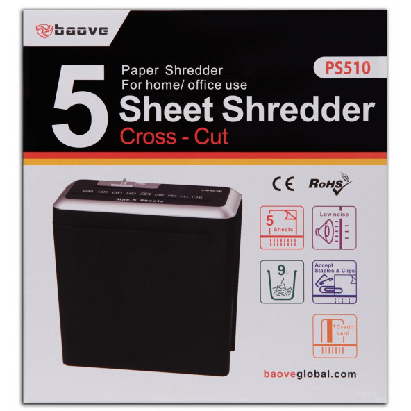 Baove PS510 Evrak İmha Makinesi ve Kağıt İmha Kredi Kartı İmha Makinesi - Çapraz Kesim - 9Lt - 4