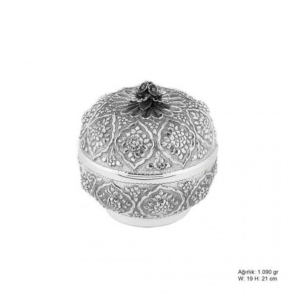 Papatya Desenli Gümüş Bonbonyer