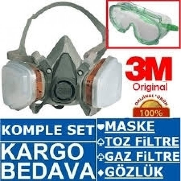 3M 6200 (Orta Boy) Gaz Maskesi Tam Set +Gözlük HEDİYE