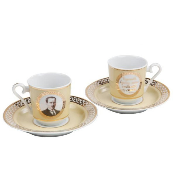 Kütahya Porselen Atatürk Kahve Fincan Takımı Altın