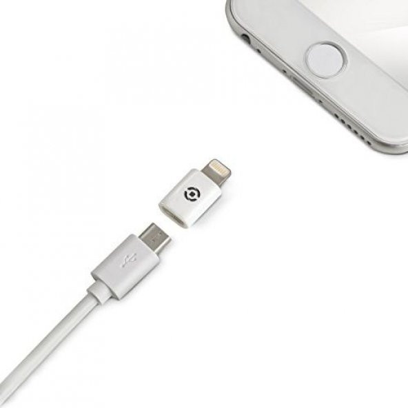 CELLY Micro USB - Lightning MFI Lisanslı Dönüştürücü Adaptör Beyaz