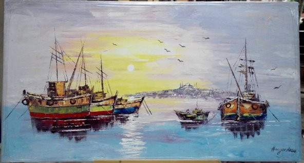 Günbatımı & Gemiler 70*130 cm Orijinal Yağlı Boya Tablo