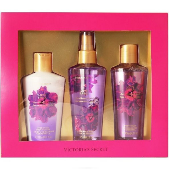 Victoria&#39s Secret Love Spell 3 Piece Gift Set- 4.2 Oz Fragrance Mist, Hydrating Body Lotion, and Wash