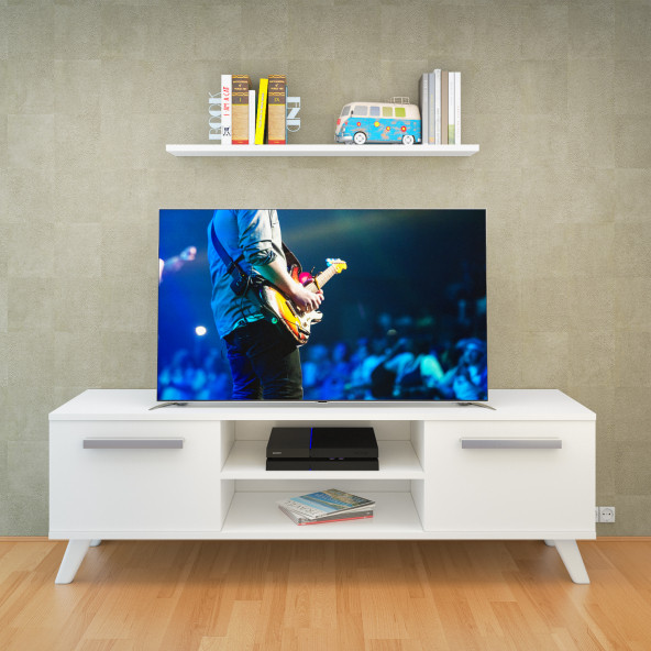Nur Mobilya Beyaz 140 cm Ayza Tv Sehpası Raf Hediyeli