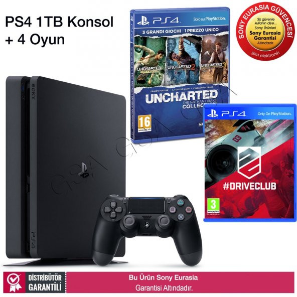 Sony Drive Club + Uncharted Collection PS4 1 TB Slim Oyun Konsolu