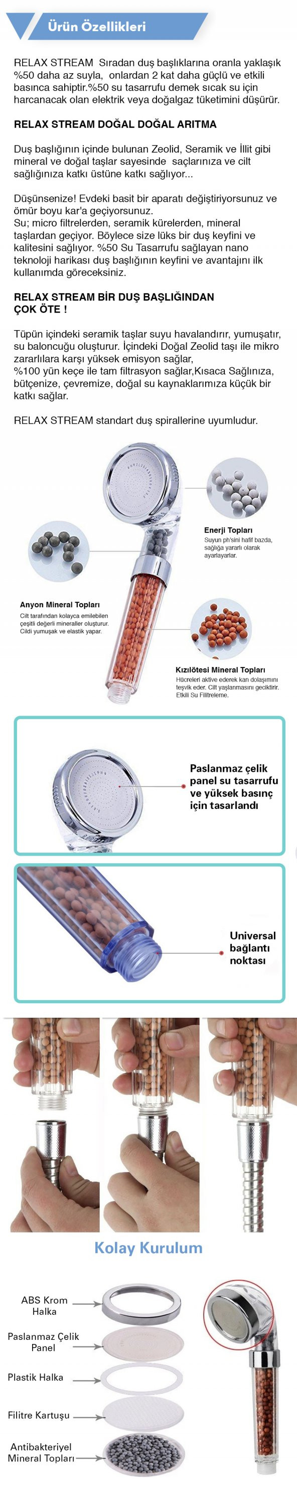 Relax Stream %50 Su Tasarruflu Duş Başlığı - Kokulu ve Arıtmalı Banyo Duş Başlığı - 4