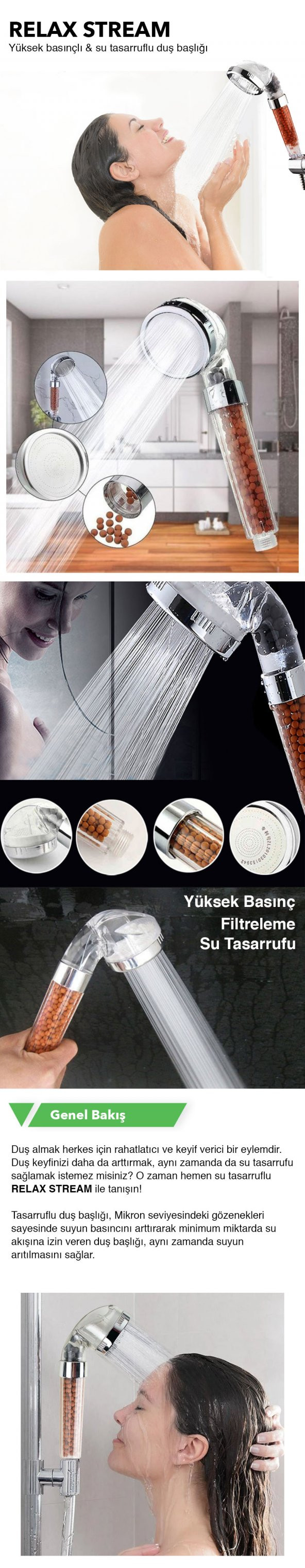 Relax Stream %50 Su Tasarruflu Duş Başlığı - Kokulu ve Arıtmalı Banyo Duş Başlığı - 3 ADET - 3