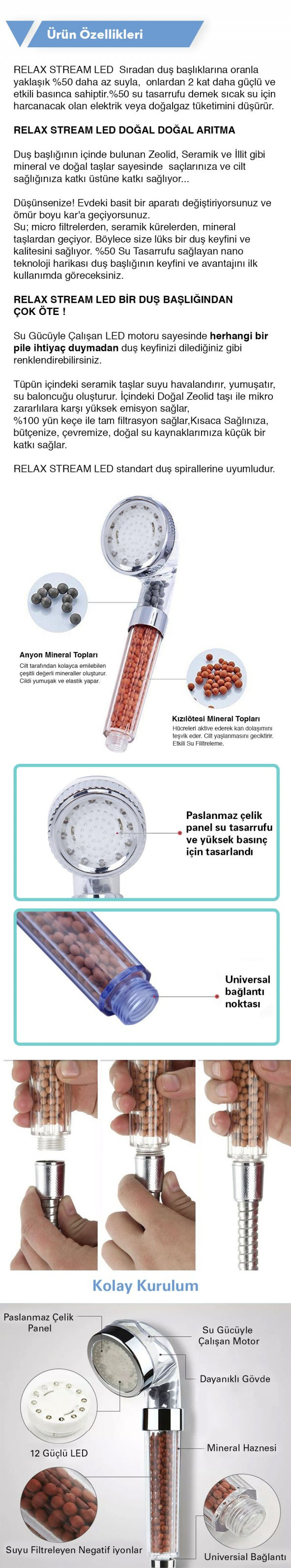 Relax Stream Led Işıklı %50 Su Tasarruflu Duş Başlığı - Kokulu ve Arıtmalı Duş Başlığı - 3