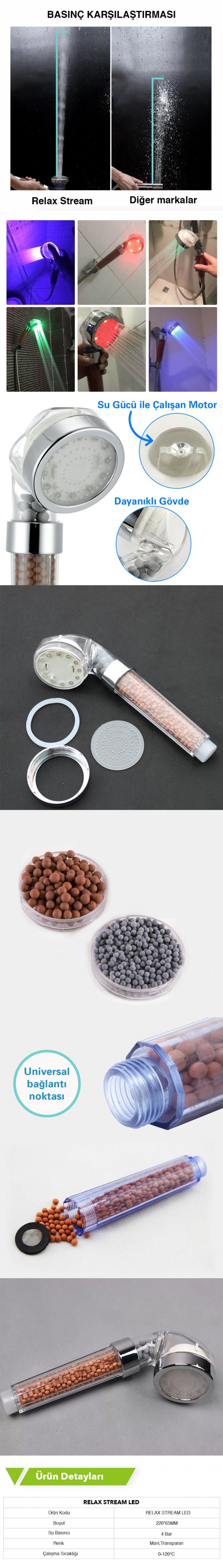 Relax Stream Led Işıklı %50 Su Tasarruflu Duş Başlığı - Kokulu ve Arıtmalı Duş Başlığı - 4