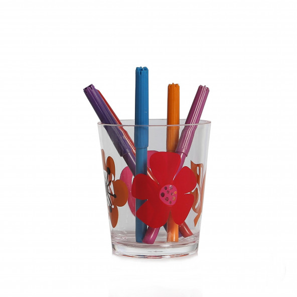 RF2742-7282-K KALEMLİK KIRMIZI PAPATYA DESENLİ OFİS GERECİ 8X8X9CM 350ML