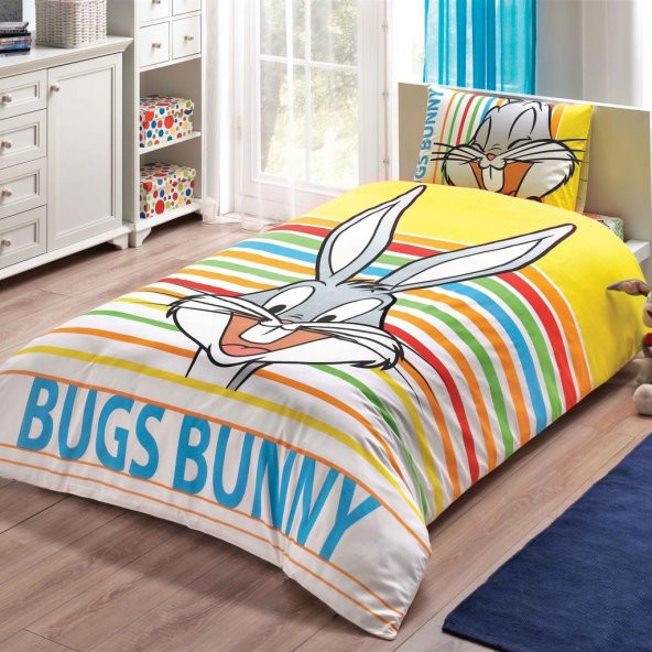 Taç Lisanslı Nevresim Takımı Bugs Bunny Striped Tek Kişilik