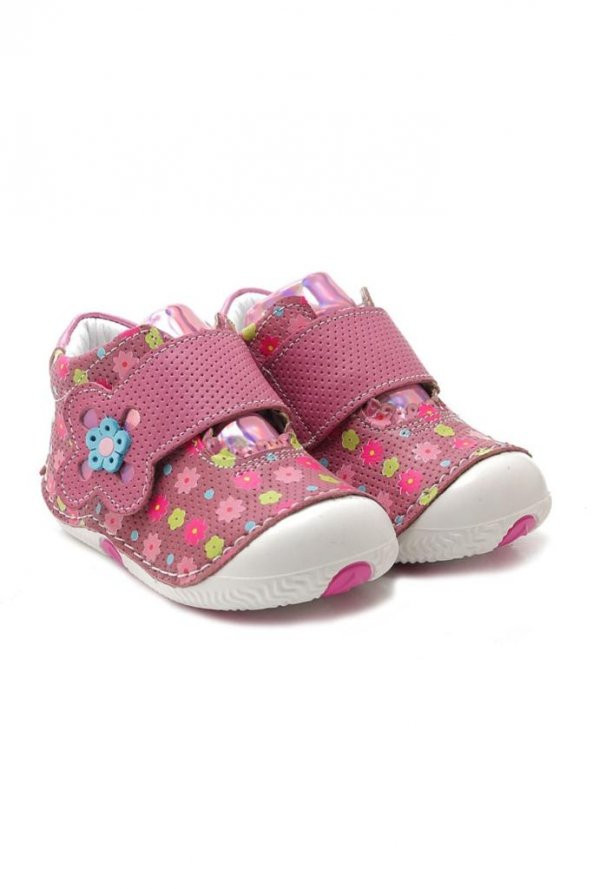 Kids World Ortopedik Koyu Pembe Çiçekli Kız Çocuk Ayakkabı